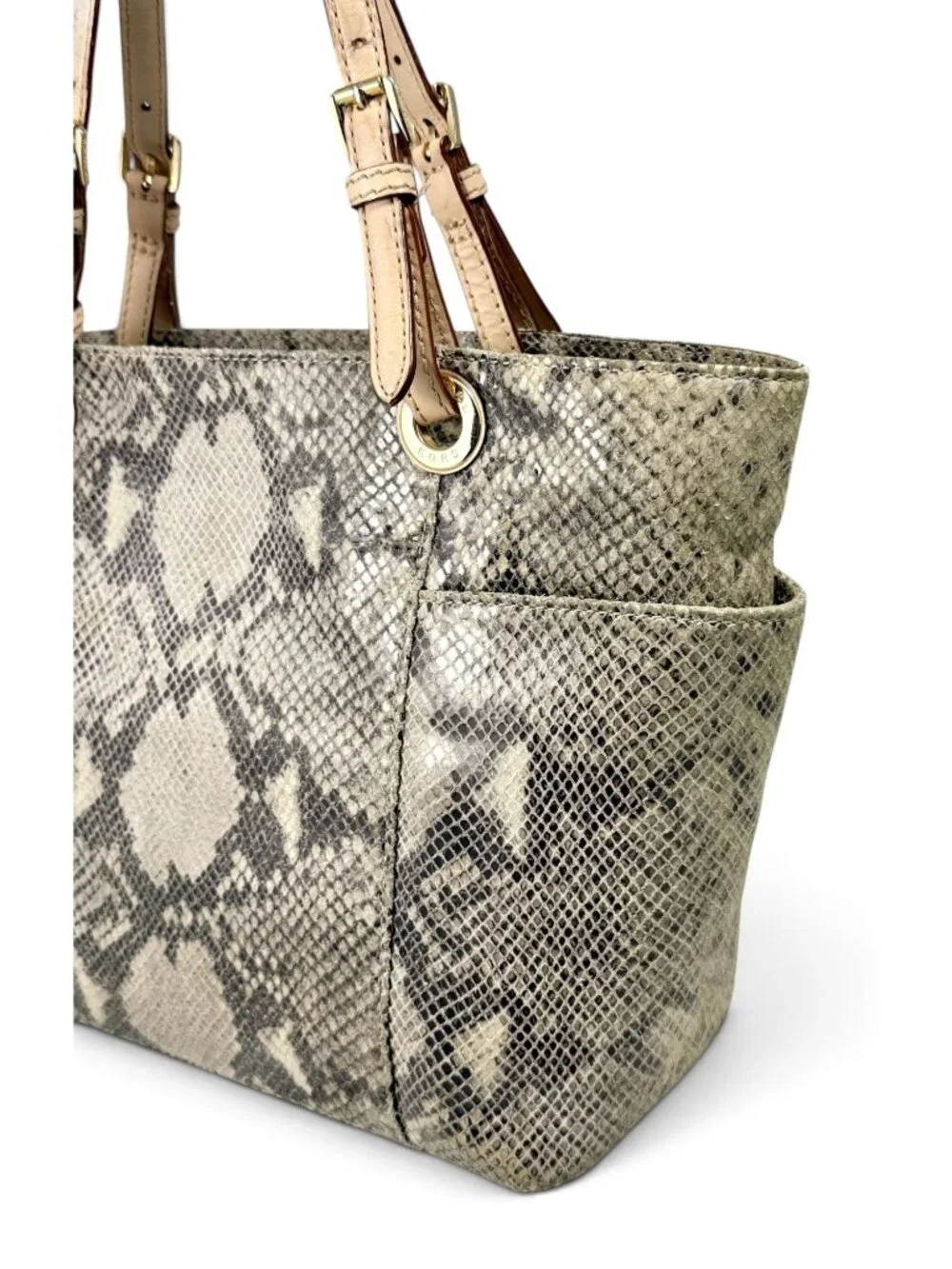 Michael Kors Jet Set Python Embossed Leather Tote Bag - Gray Taupe Neutral